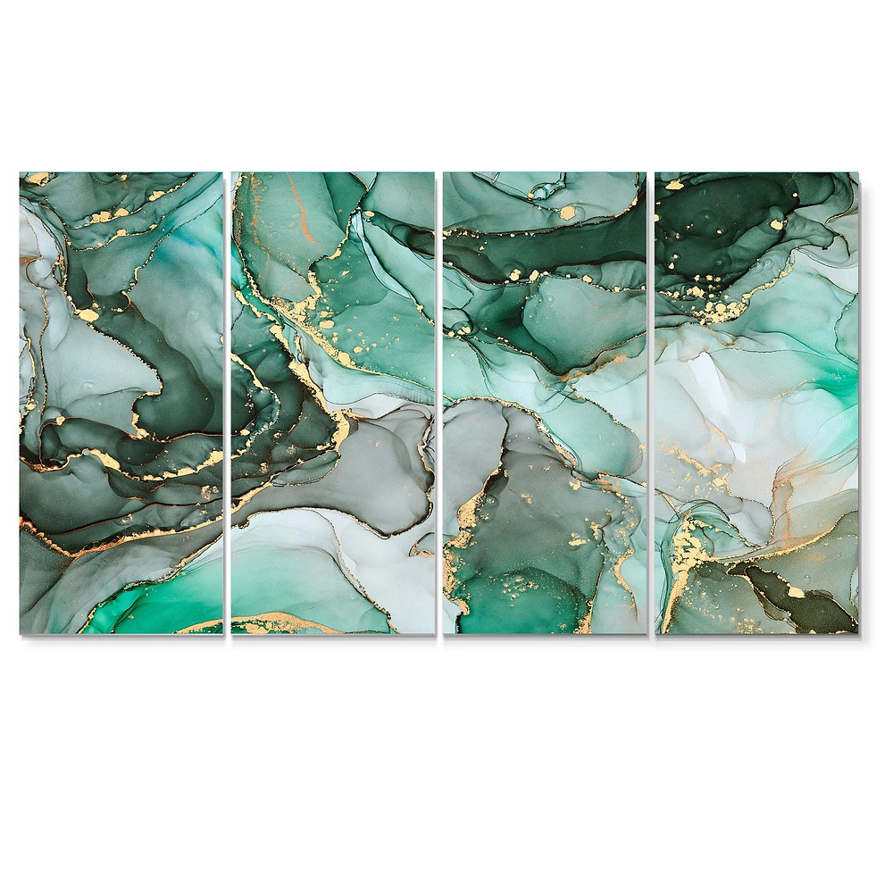 Green Luxury Abstract Fluid Art III Canvas Wall Print Panels