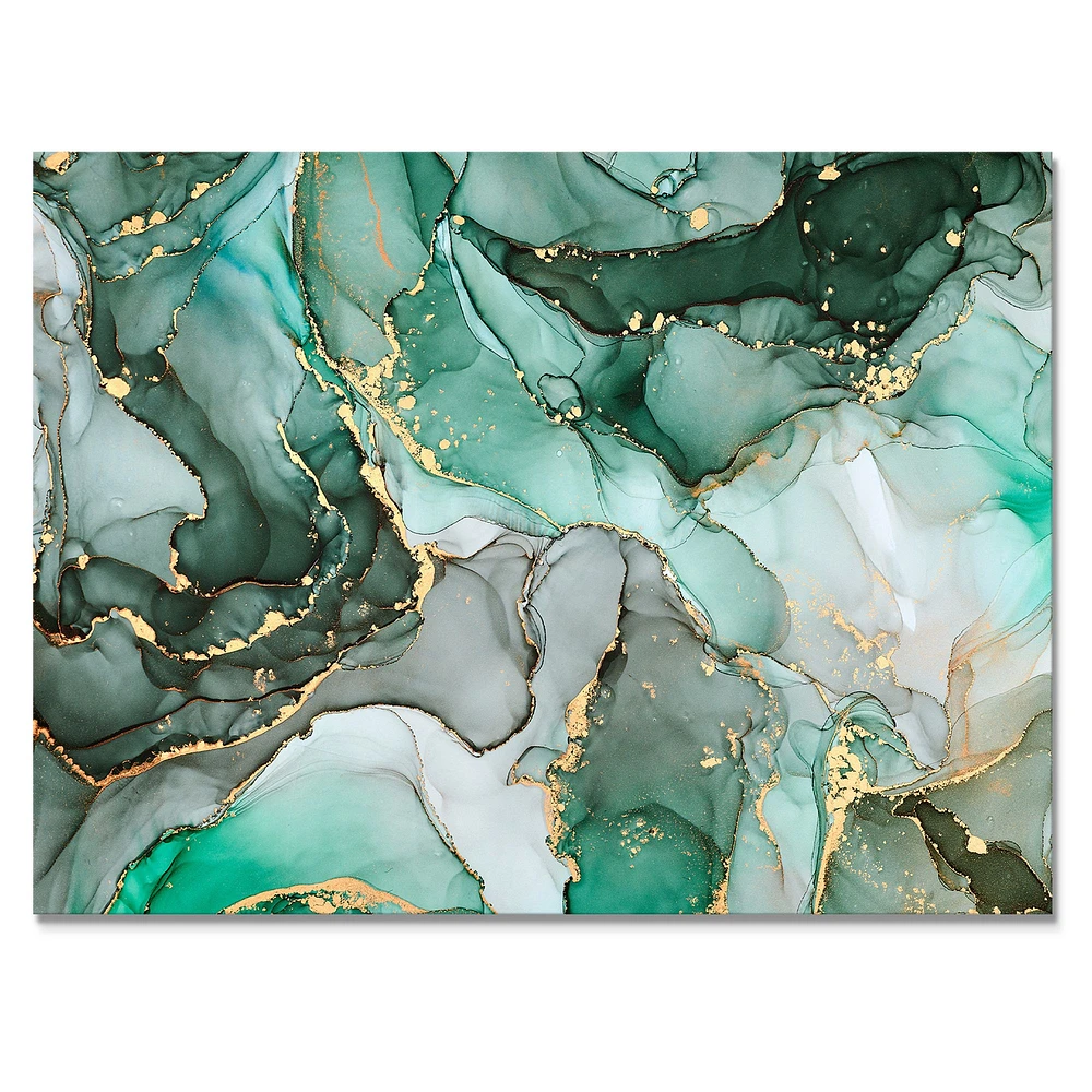 Green Luxury Abstract Fluid Art III  Canvas Wall Print