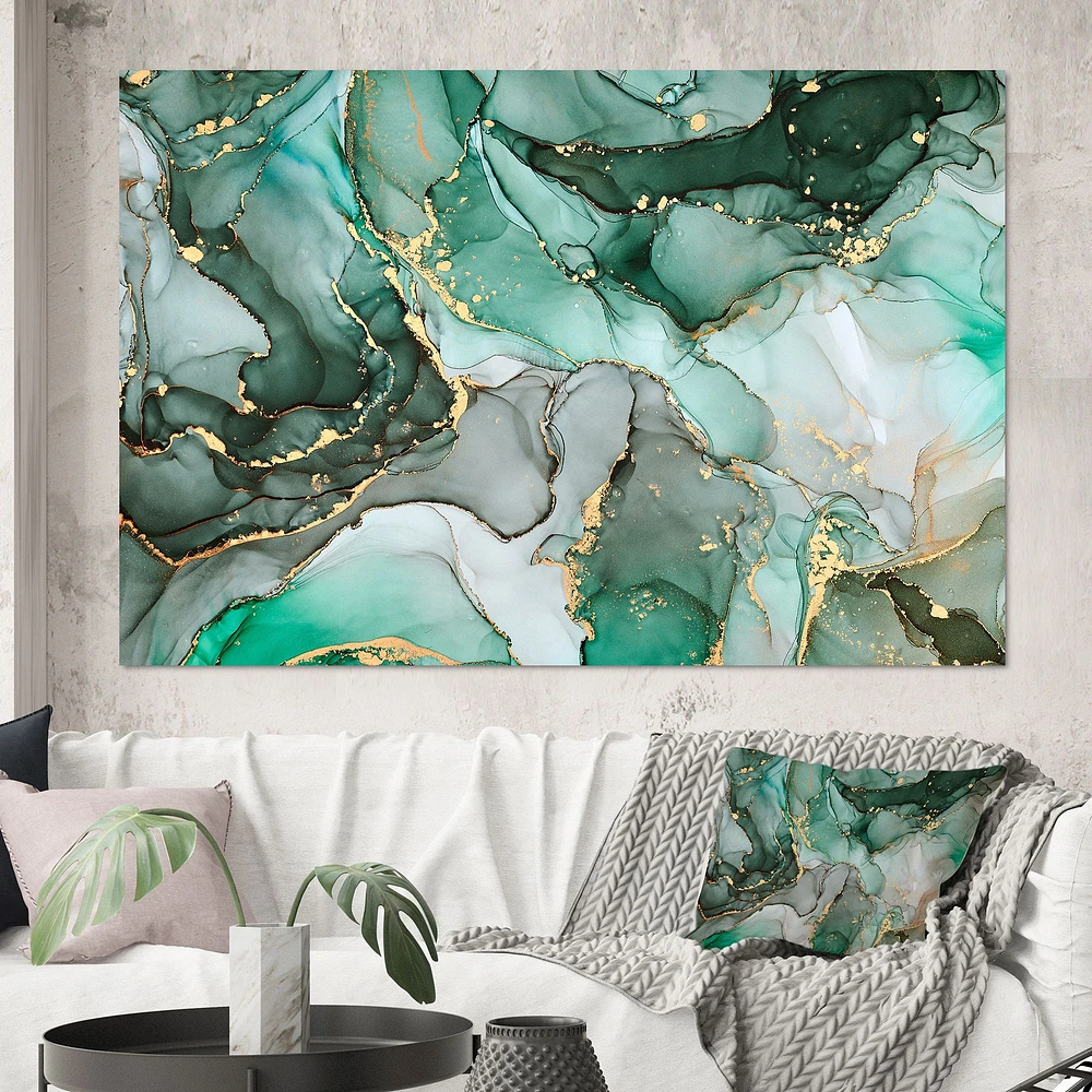 Green Luxury Abstract Fluid Art III  Canvas Wall Print