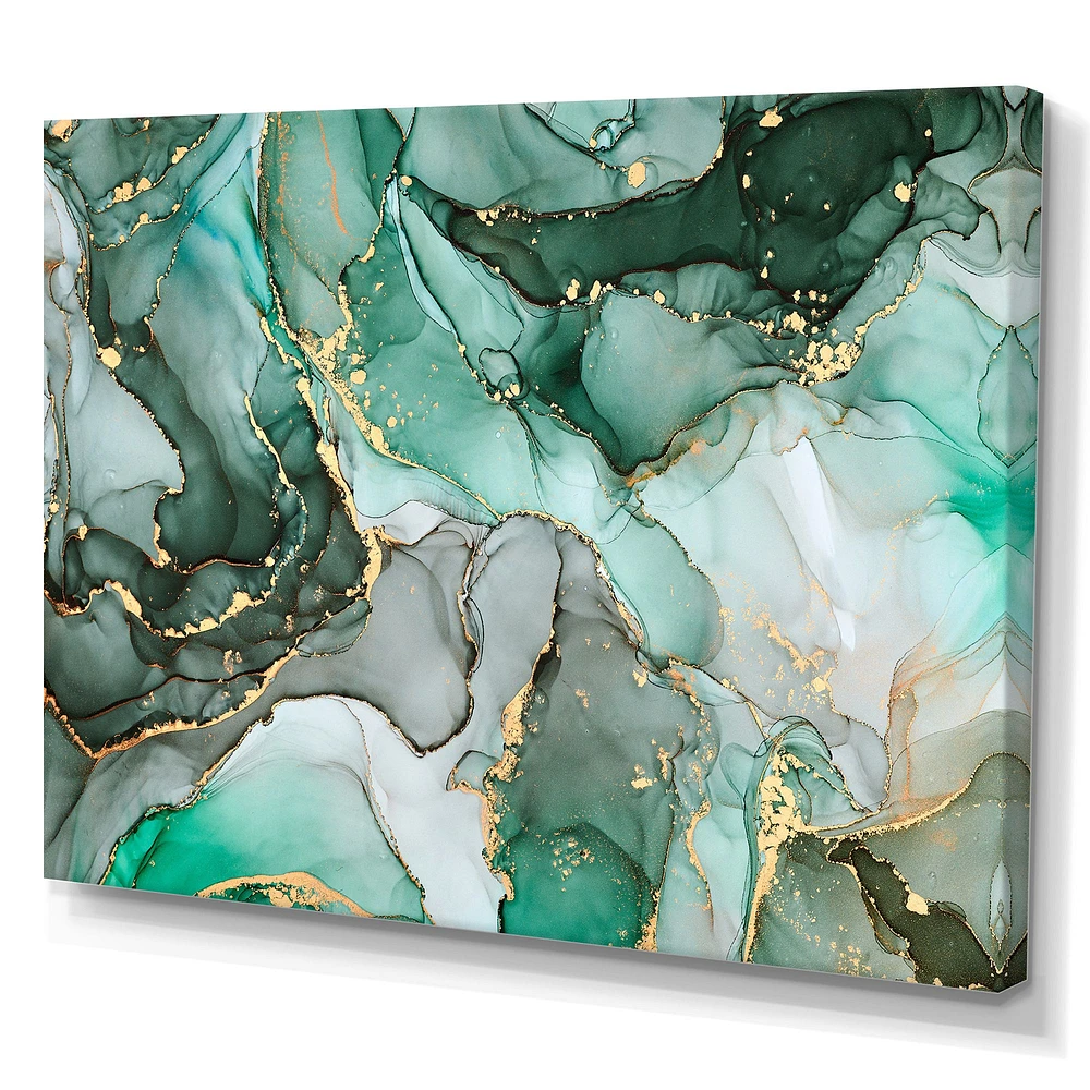 Green Luxury Abstract Fluid Art III  Canvas Wall Print