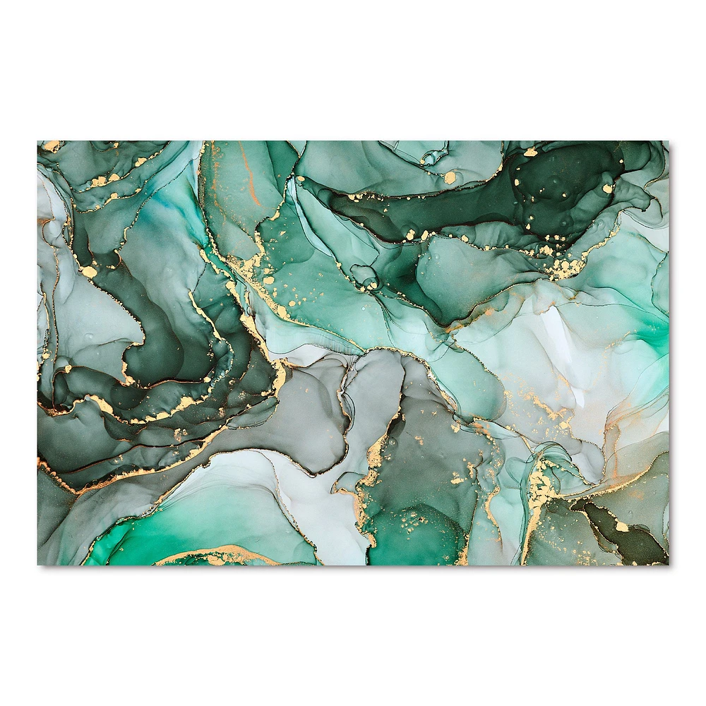 Green Luxury Abstract Fluid Art III  Canvas Wall Print