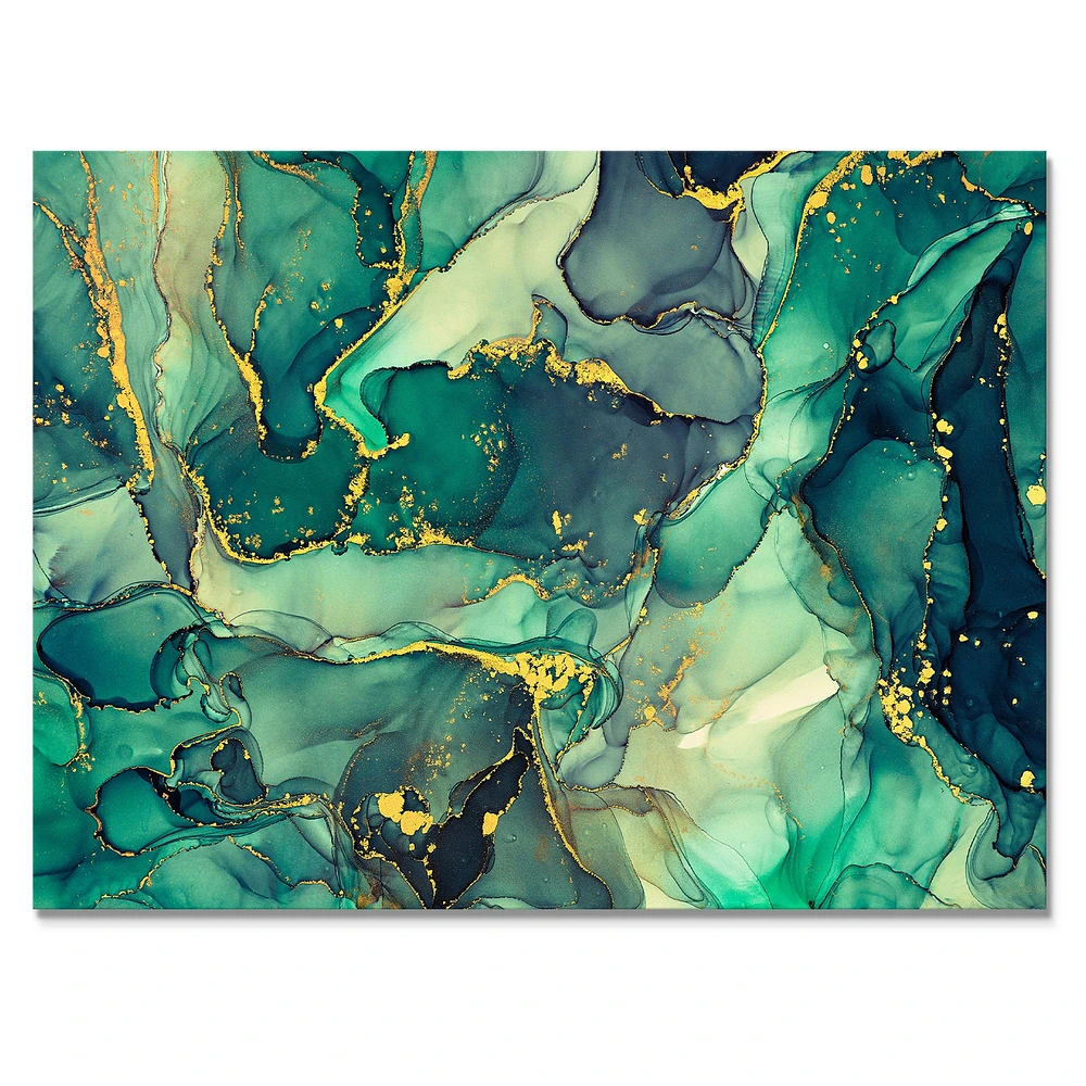 Green Luxury Abstract Fluid Art IV Canvas Wall Print