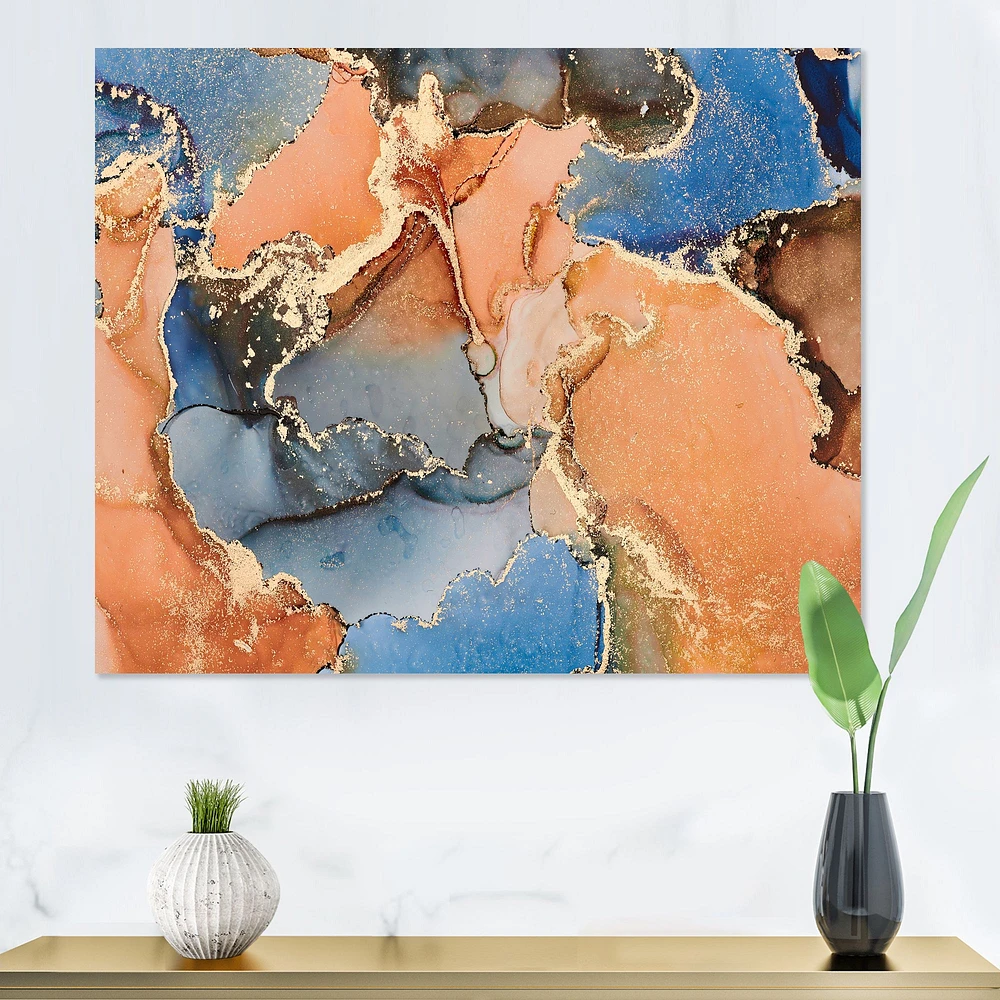 Blue and Orange Luxury Abstract Fluid Art I Canvas Wall Print