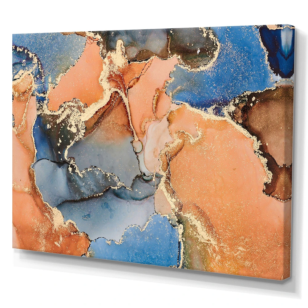 Blue and Orange Luxury Abstract Fluid Art I Canvas Wall Print
