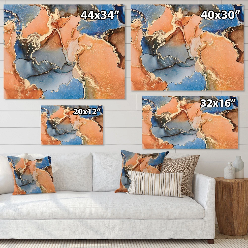 Blue and Orange Luxury Abstract Fluid Art I Canvas Wall Print