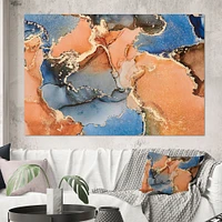 Blue and Orange Luxury Abstract Fluid Art I Canvas Wall Print