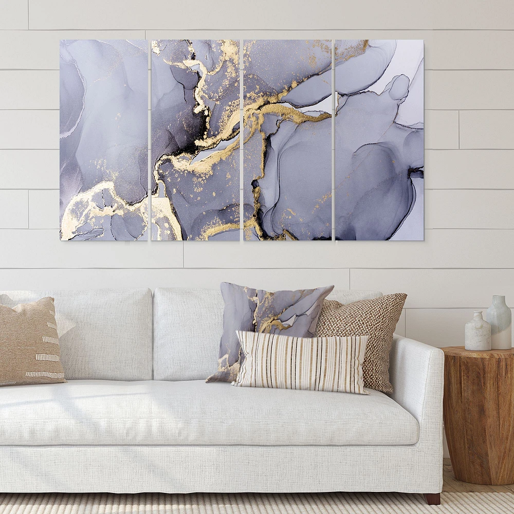 Closeup of Black and Golden Abstract Marble Texture  Canvas Wall Art Print - 4-5 Panels