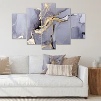 Closeup of Black and Golden Abstract Marble Texture  Canvas Wall Art Print - 4-5 Panels