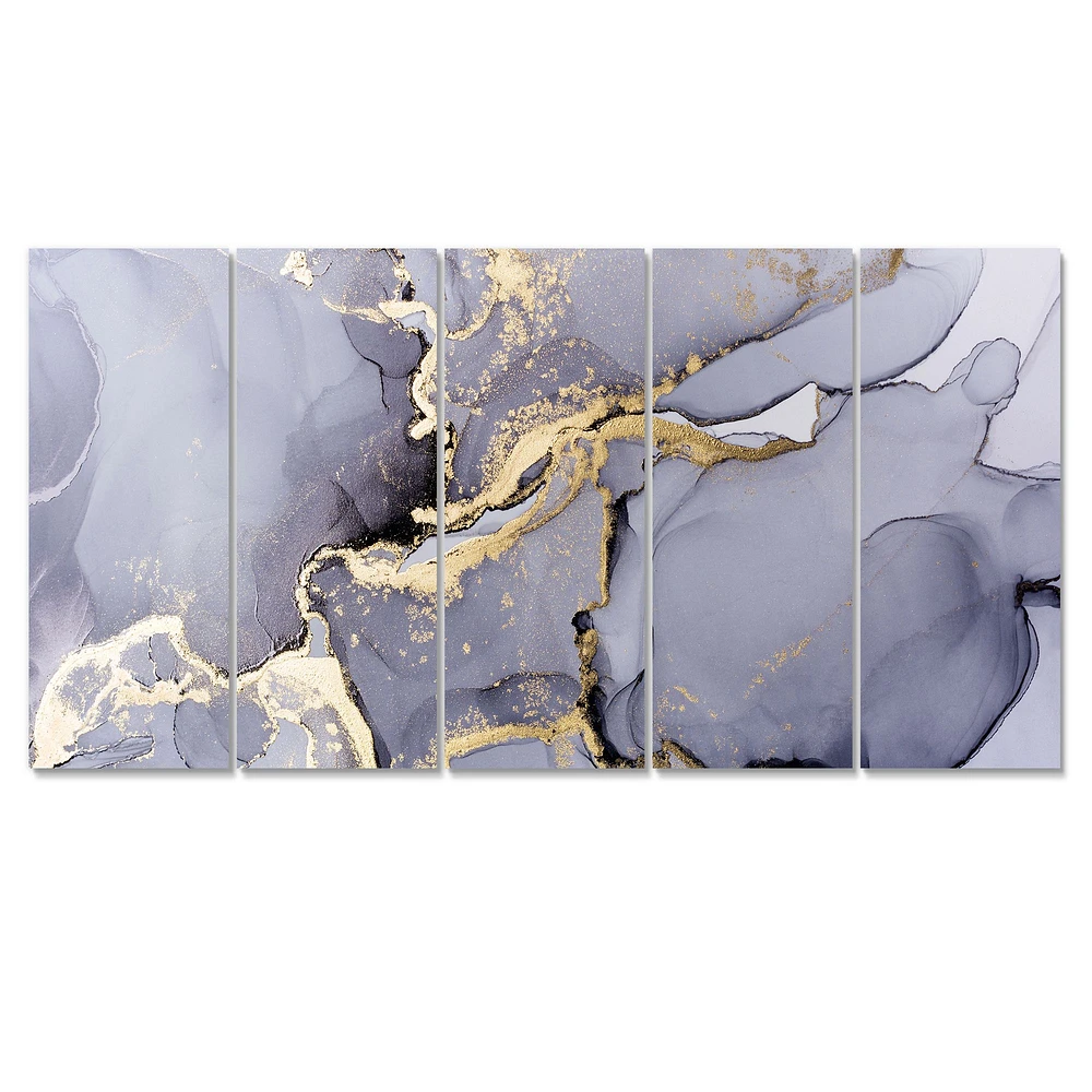 Closeup of Black and Golden Abstract Marble Texture  Canvas Wall Art Print - 4-5 Panels