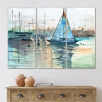 A Sailboat Marina with Some Yachts Canvas Wall Art Print - 3 Panels