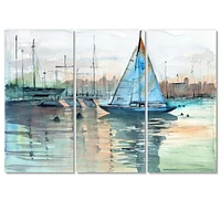 A Sailboat Marina with Some Yachts Canvas Wall Art Print - 3 Panels