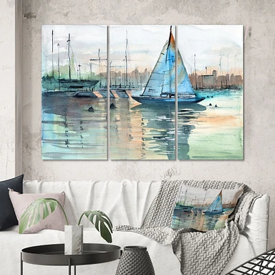 A Sailboat Marina with Some Yachts Canvas Wall Art Print - 3 Panels