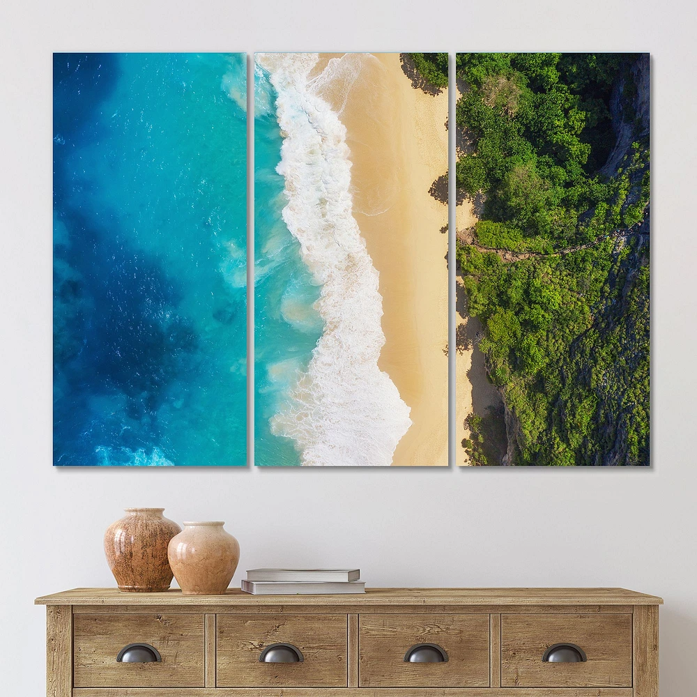 Sea and Beach Turquoise Water 3 Pannels Canvas Wall Art Print