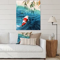 Illustration of Red Japanese Koi Carp Blue Lake  Canvas Wall Art Print