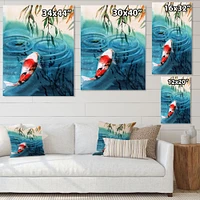 Illustration of Red Japanese Koi Carp Blue Lake  Canvas Wall Art Print