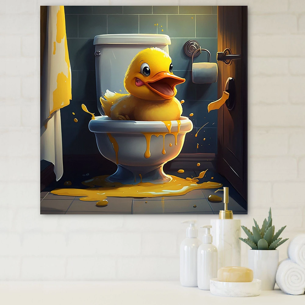 Funny Duckling Missed The Toilet Canvas Wall Art