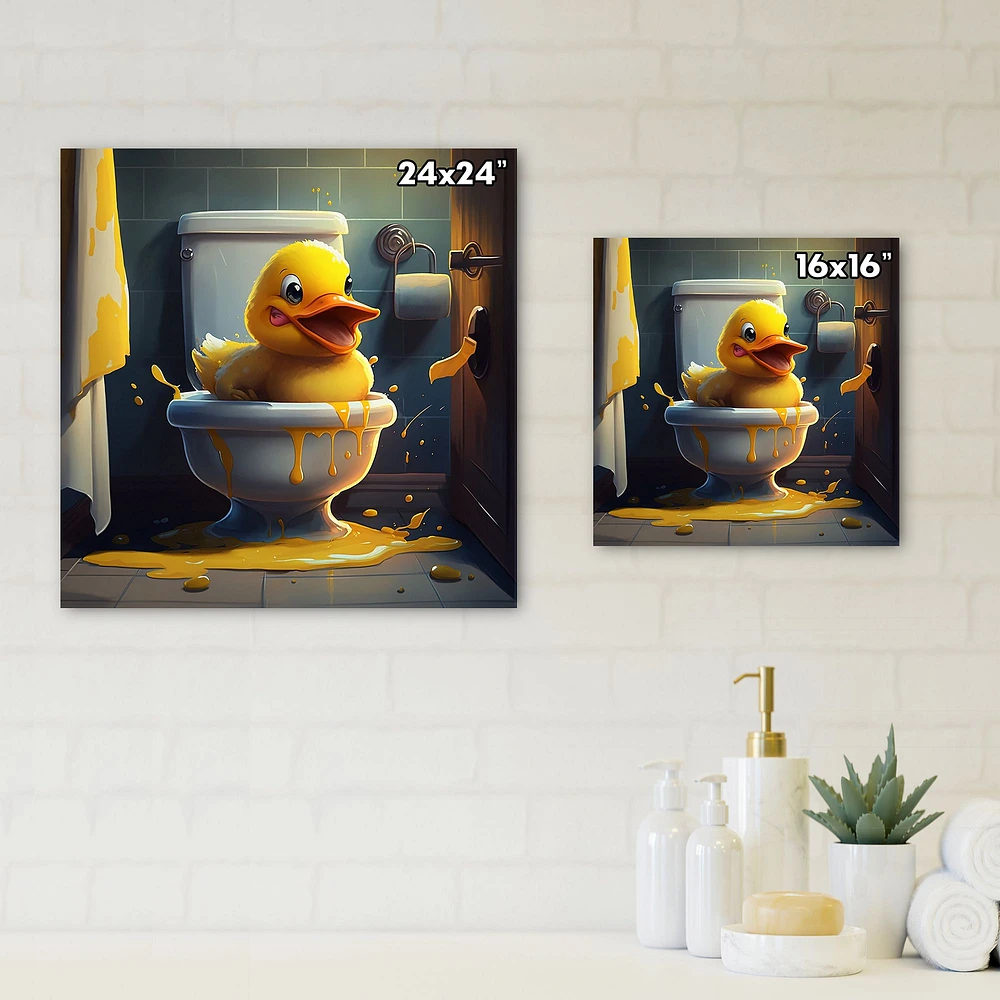 Funny Duckling Missed The Toilet Canvas Wall Art