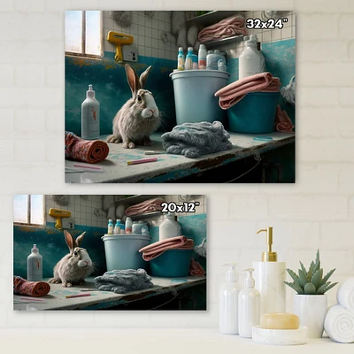 Funny Rabbit Doing Laundry Canvas Wall Art