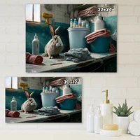 Funny Rabbit Doing Laundry Canvas Wall Art