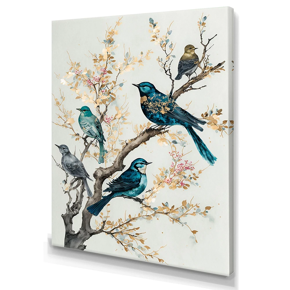 Multicolor Birds On Plum Blossoms Tree IX Wall Art