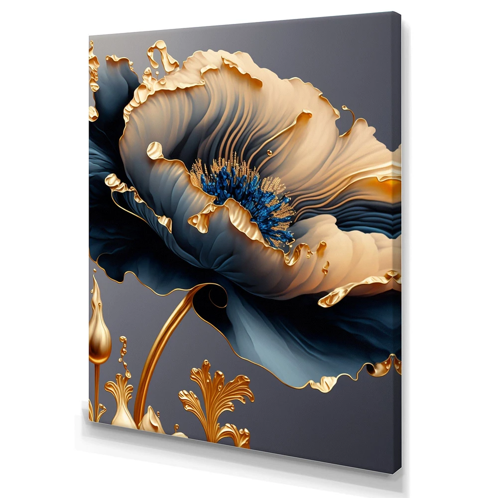 Deep Blue And Gold Single Flower VI Wall Art