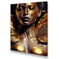 Woman With Black And Gold Butterflies I Wall Art