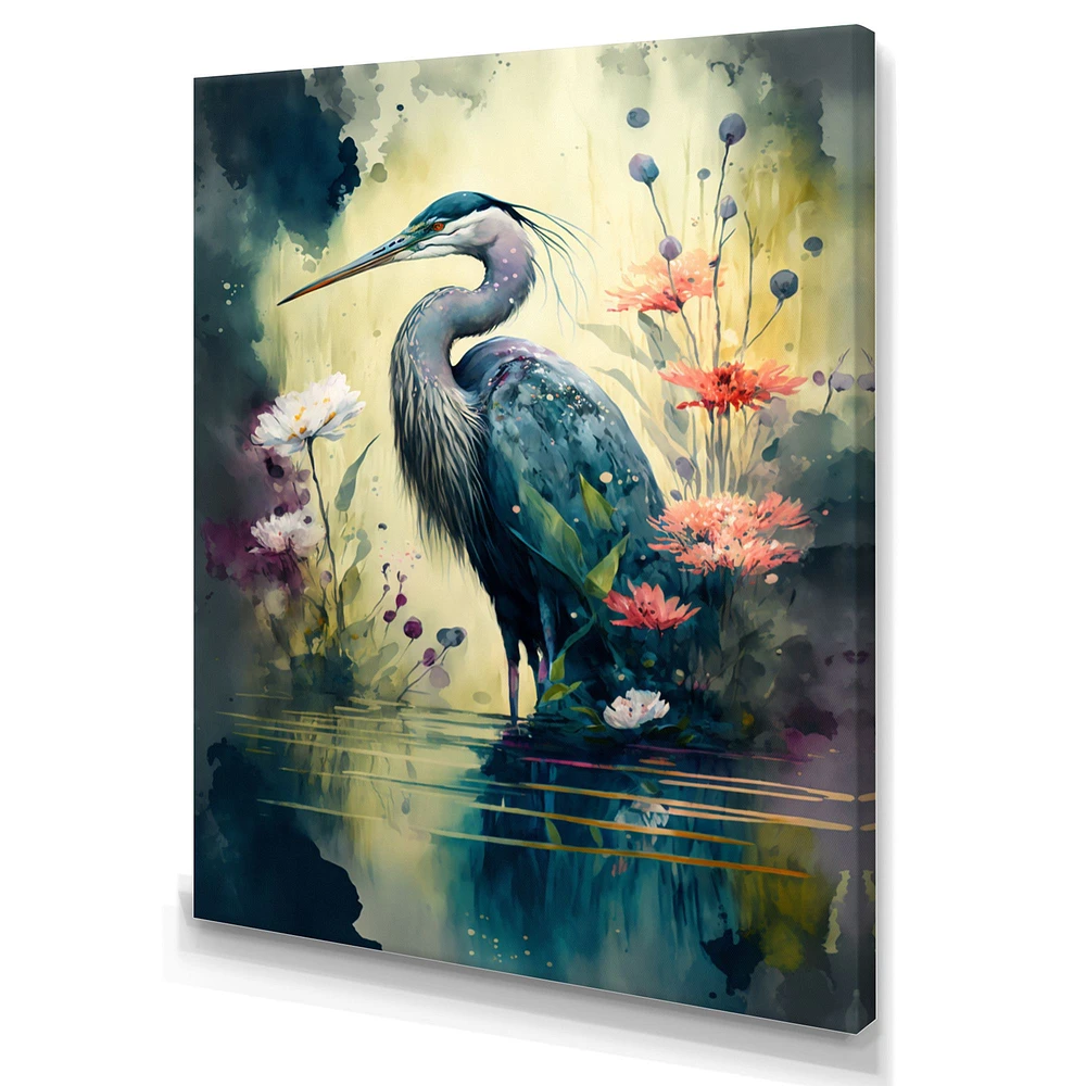 Cute Heron Floral Art I Wall