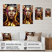 Gold Floral Woman Wall Art