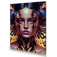 Woman With Colorful Butterfly V Wall Art