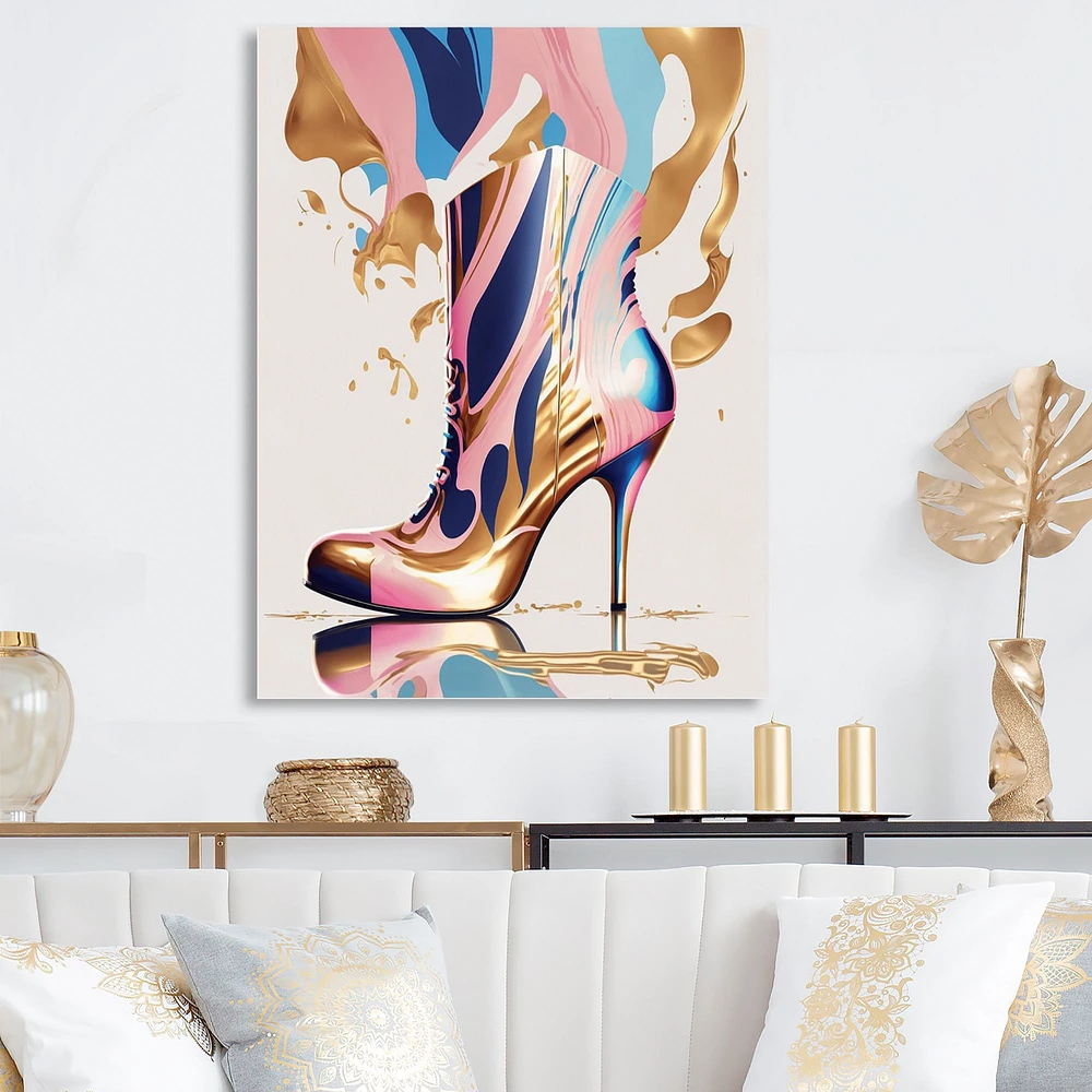 Pink And Blue Art Deco High Heel Boots Wall