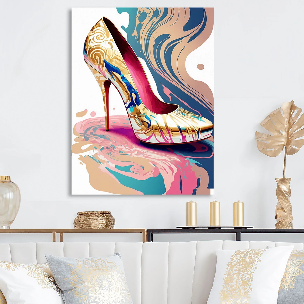 Pink And Blue Art Deco High Heel Shoes IV Wall