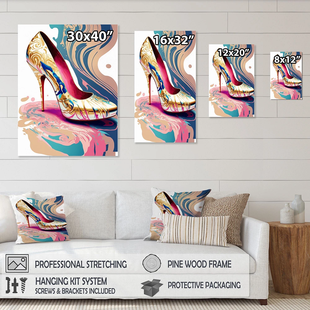 Pink And Blue Art Deco High Heel Shoes IV Wall