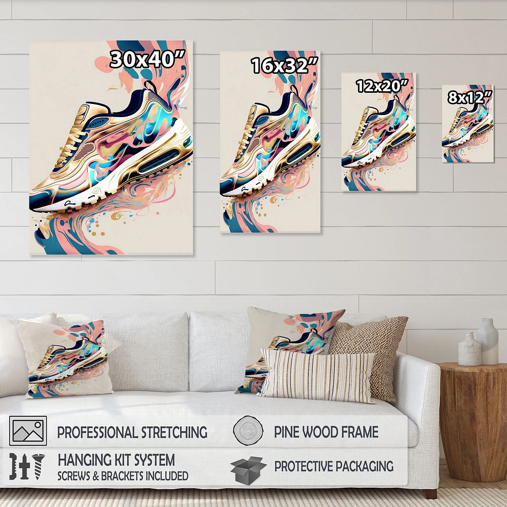 Pink And Blue Art Deco Sport Shoes Wall