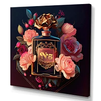 Chic Perfume Bottle With Pink Roses Wall Art