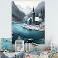 Church On A Lake Winter Wall Art