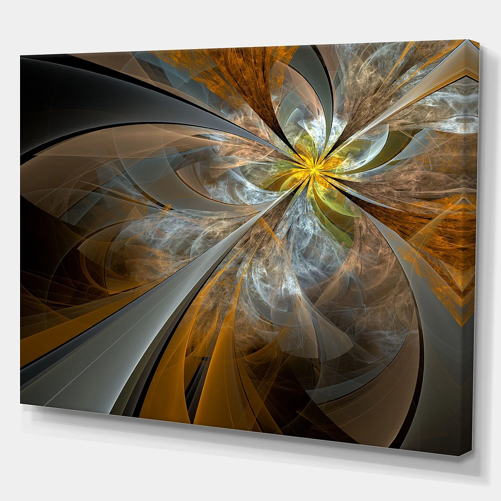 Symmetrical Yellow Fractal Flower Digital Art Canvas Print