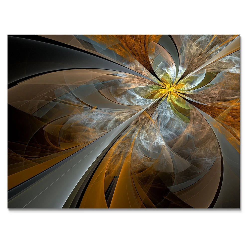 Symmetrical Yellow Fractal Flower Digital Art Canvas Print