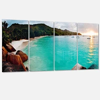 Tropical Beach with Blue Waters Canvas Wall Art - 4 Panels