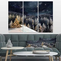 Night Forest Christmas Tree  Canvas Wall Art