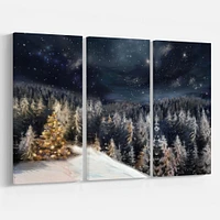 Night Forest Christmas Tree  Canvas Wall Art