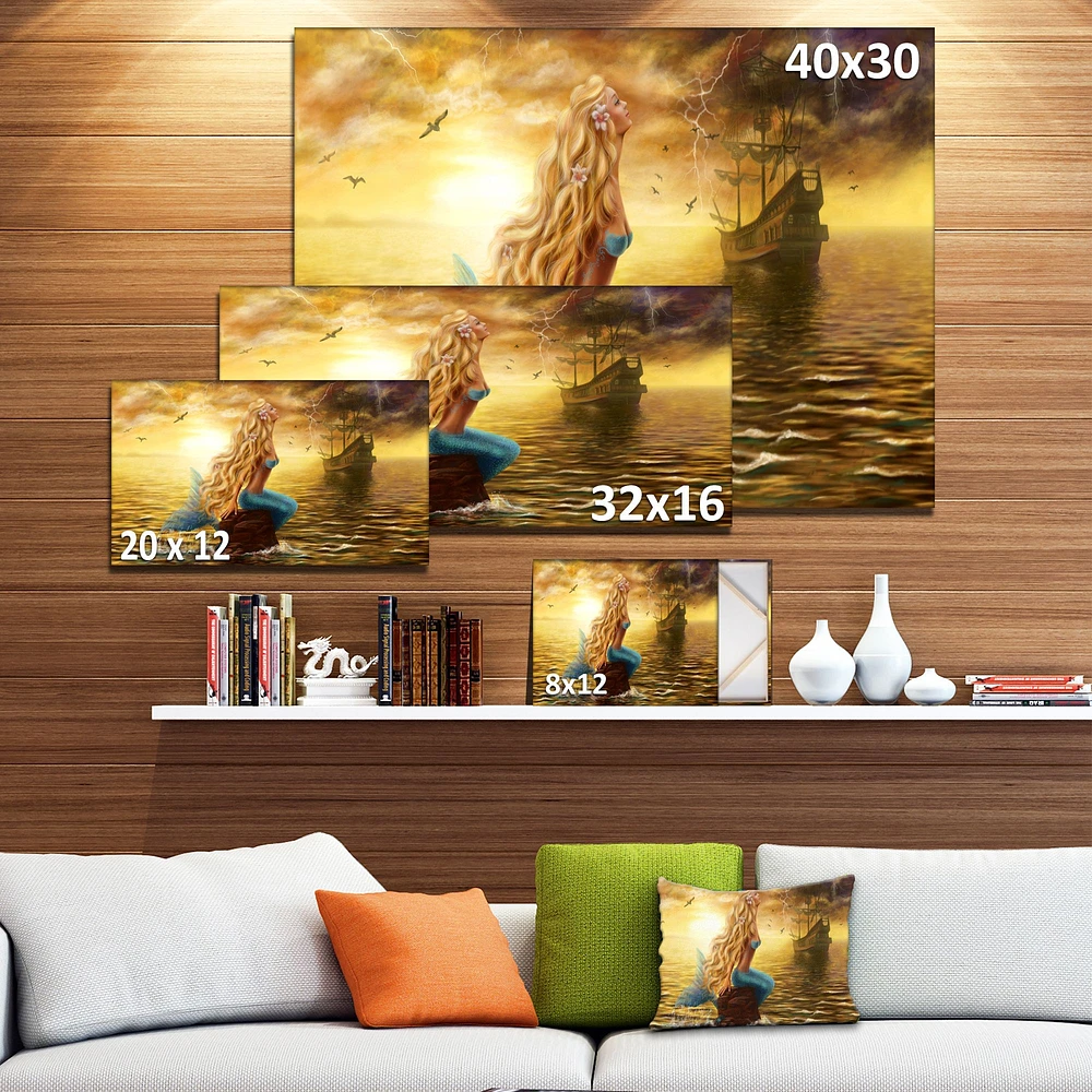 Sea Mermaid with Ghost Ship  Wall Art