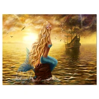 Sea Mermaid with Ghost Ship  Wall Art