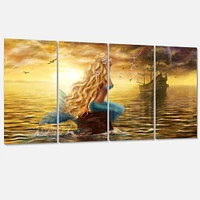 Sea Mermaid with Ghost Ship Canvas Wall Art Panels