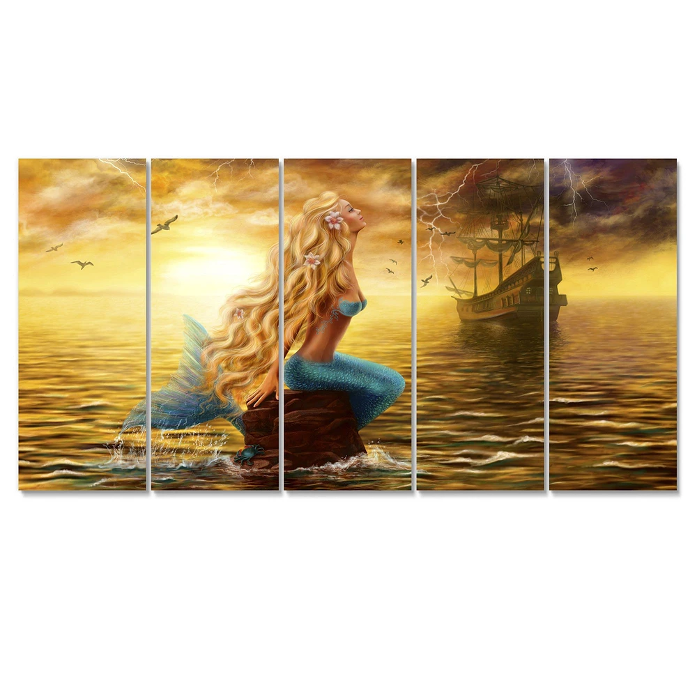 Sea Mermaid with Ghost Ship Canvas Wall Art Panels