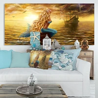 Sea Mermaid with Ghost Ship  Wall Art