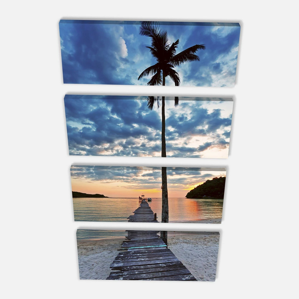 Wooden Pier and Palm Tree  Canvas Wall Art