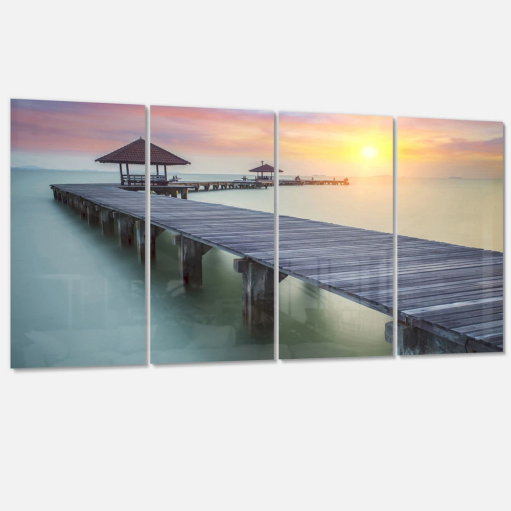 Wooden Sea Bridge and Sunset  Canvas Wall Art