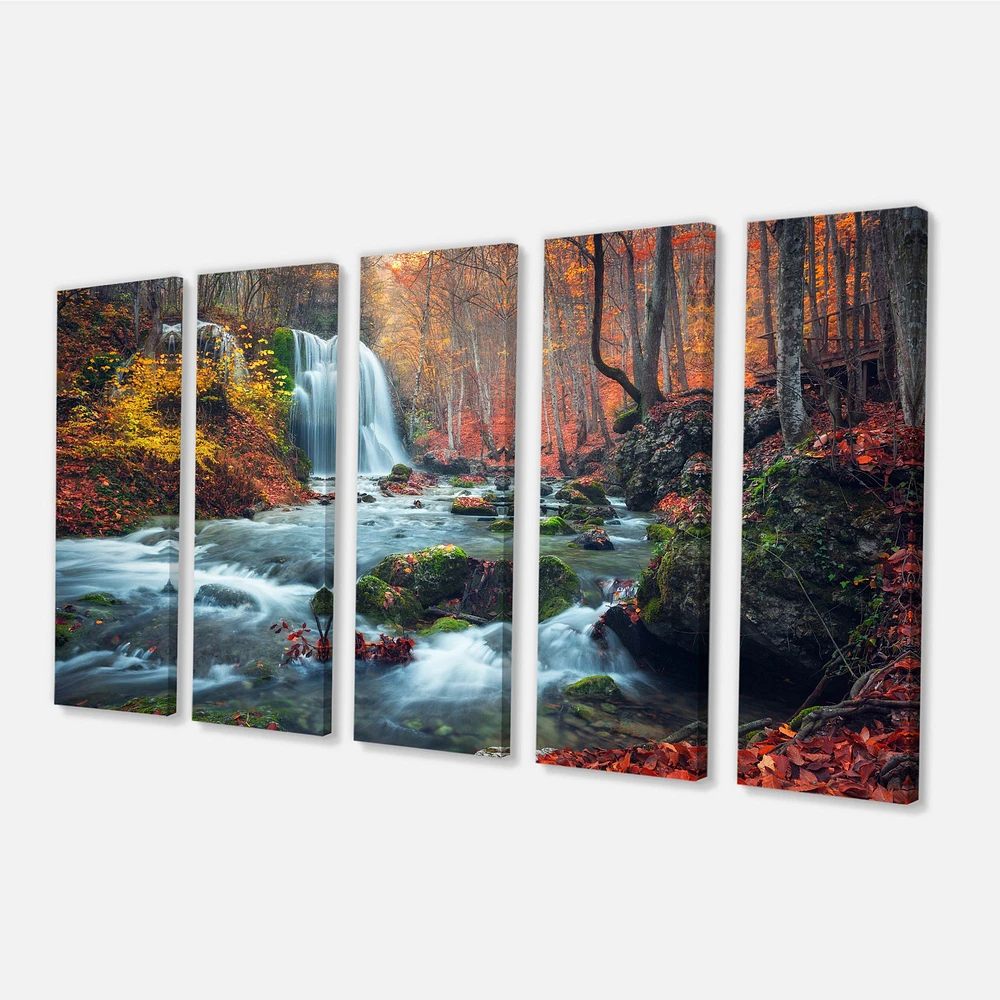 Autumn Mountain Waterfall Long View Canvas Print