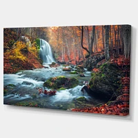 Autumn Mountain Waterfall Long View Canvas Print