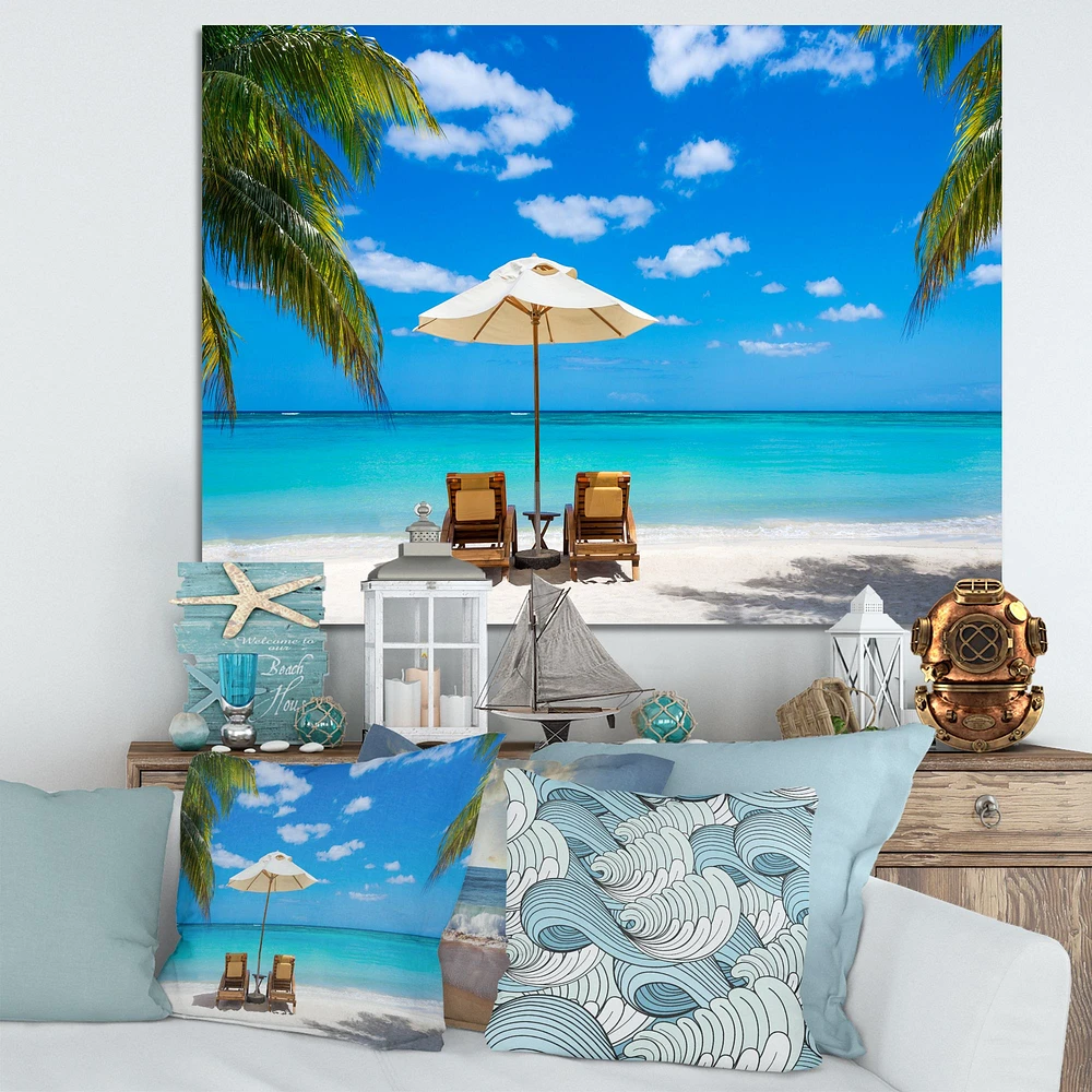 Turquoise Beach with Chairs  Canvas Print